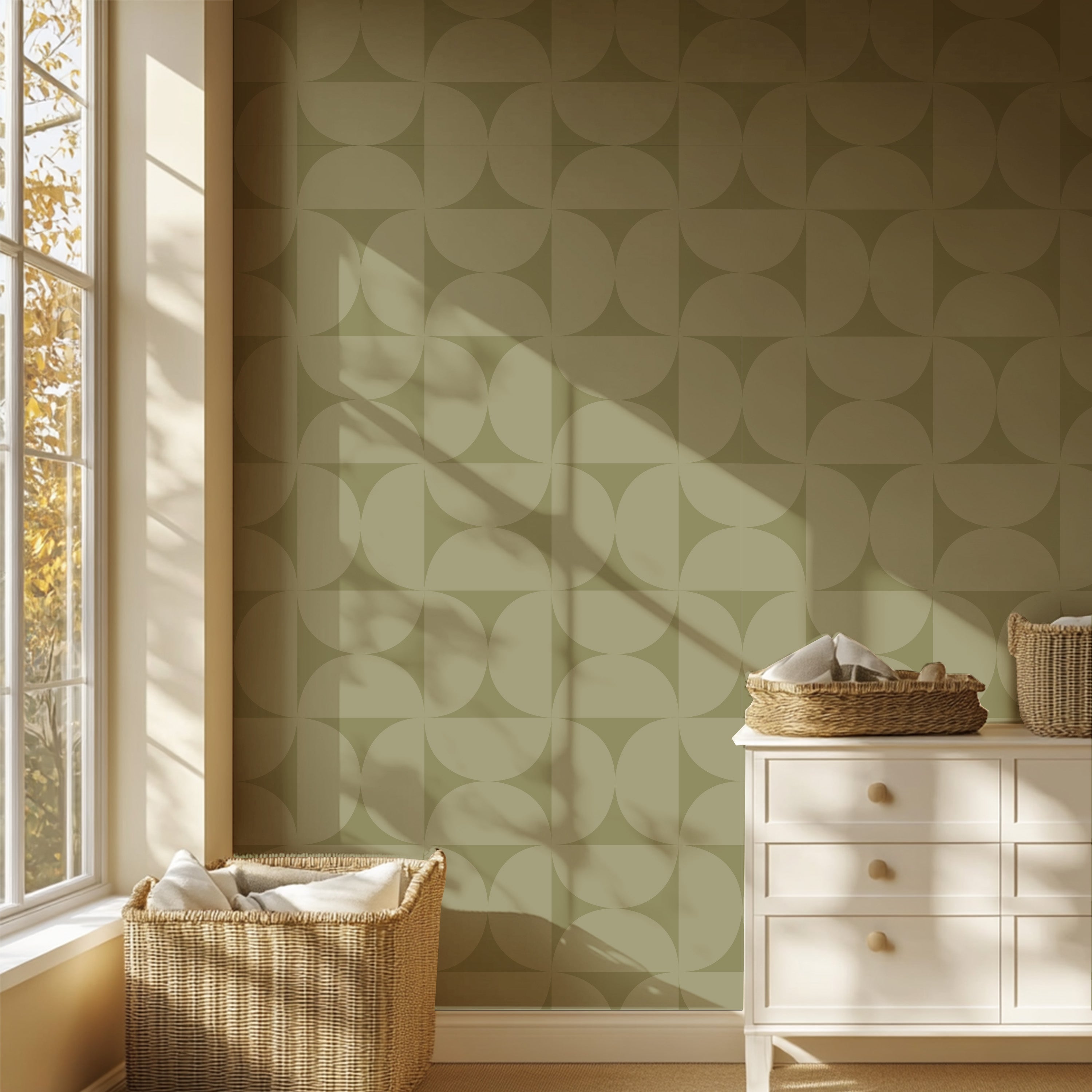 Curvy Cubes Wallpaper - olive pop