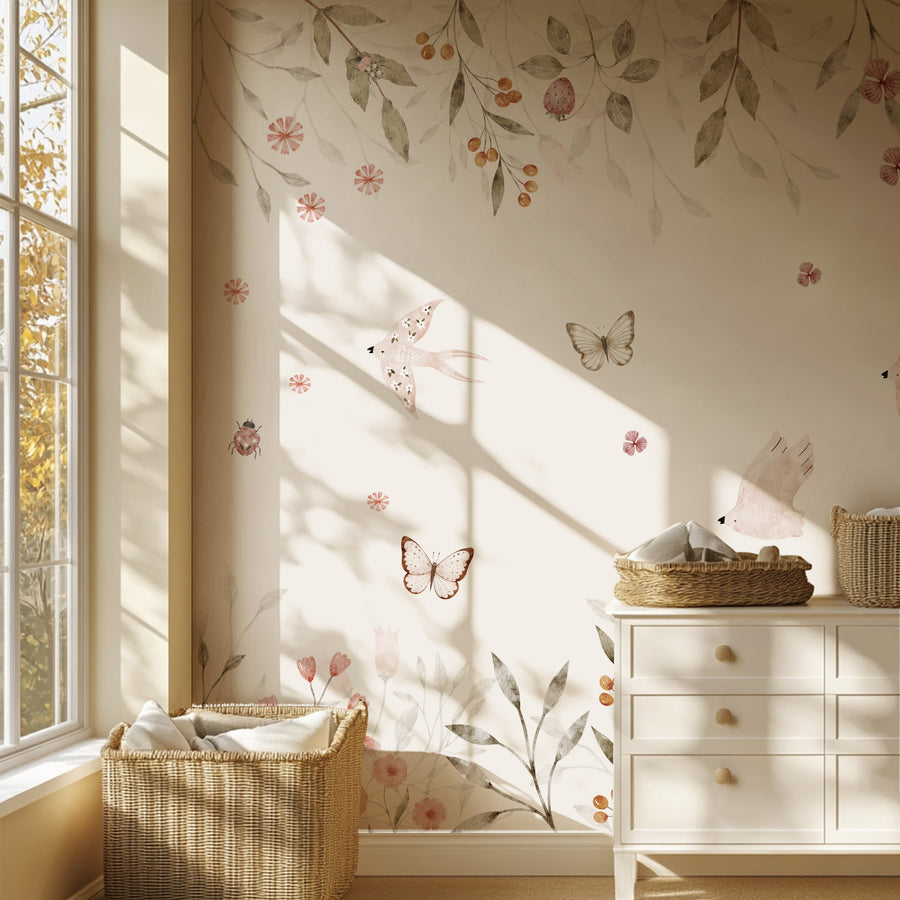 Kinderkamer met Collage behang Spring Garden op de wand
