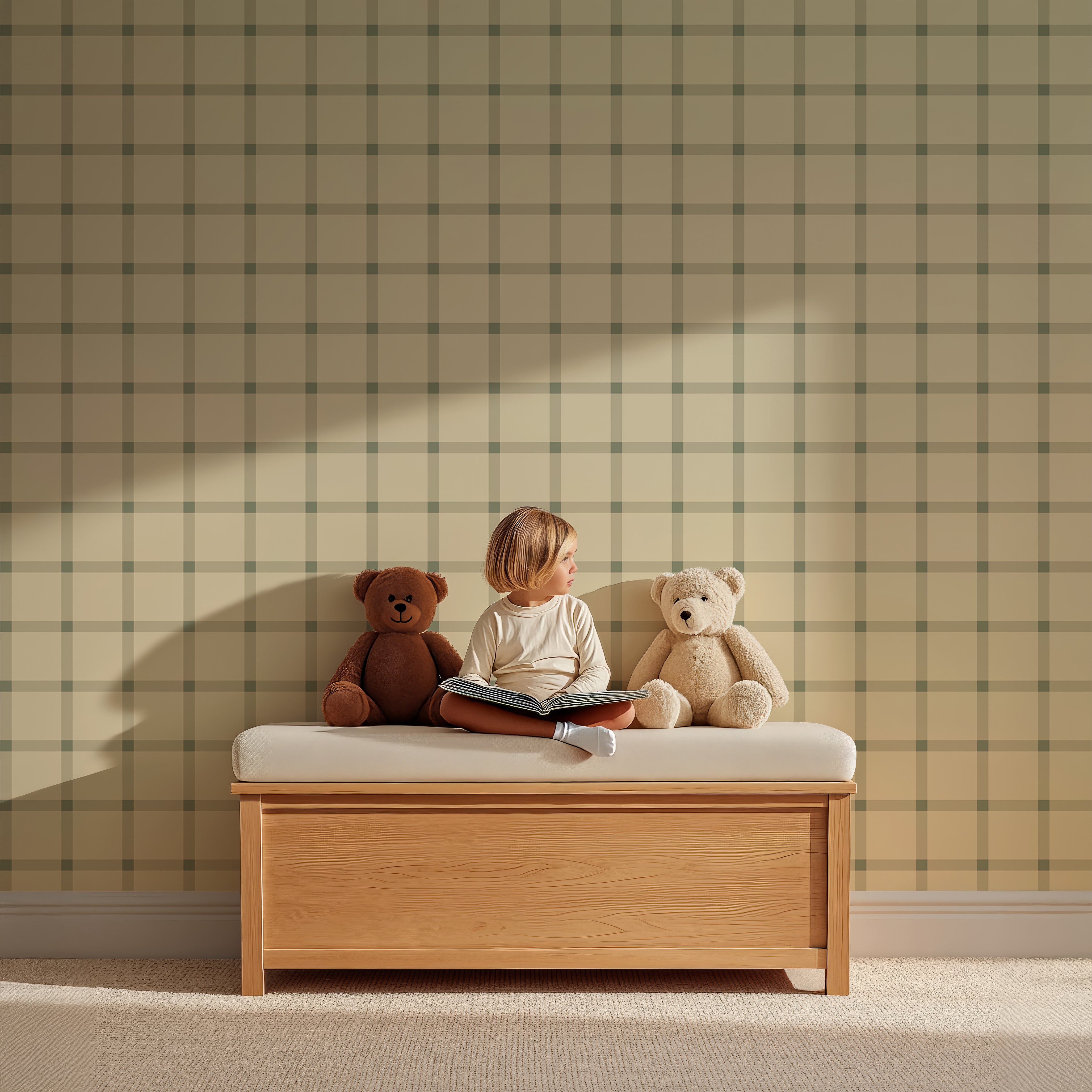 Behang Cozy Cubes - butter sage