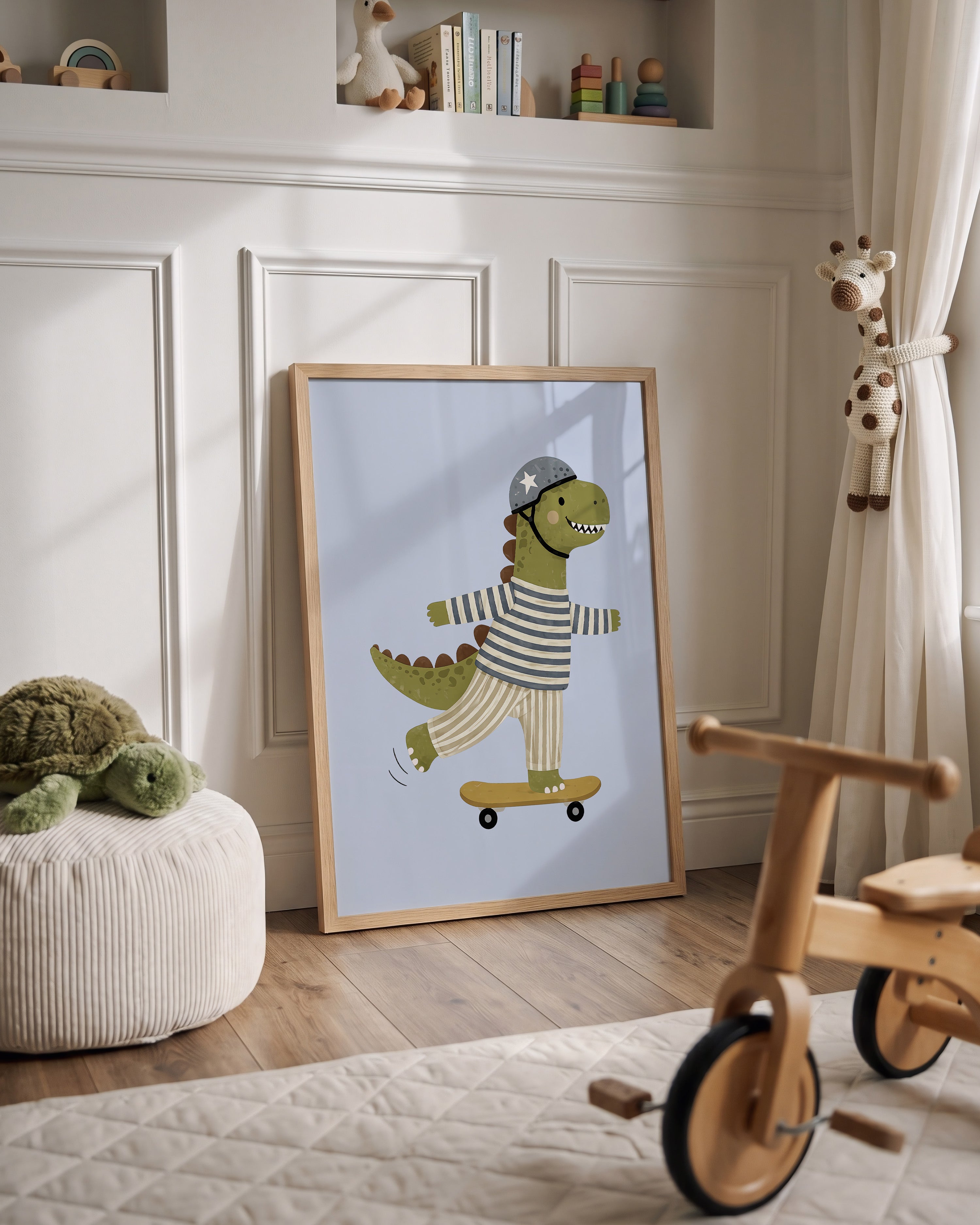 Children's room print - Skateboard Dinosaur