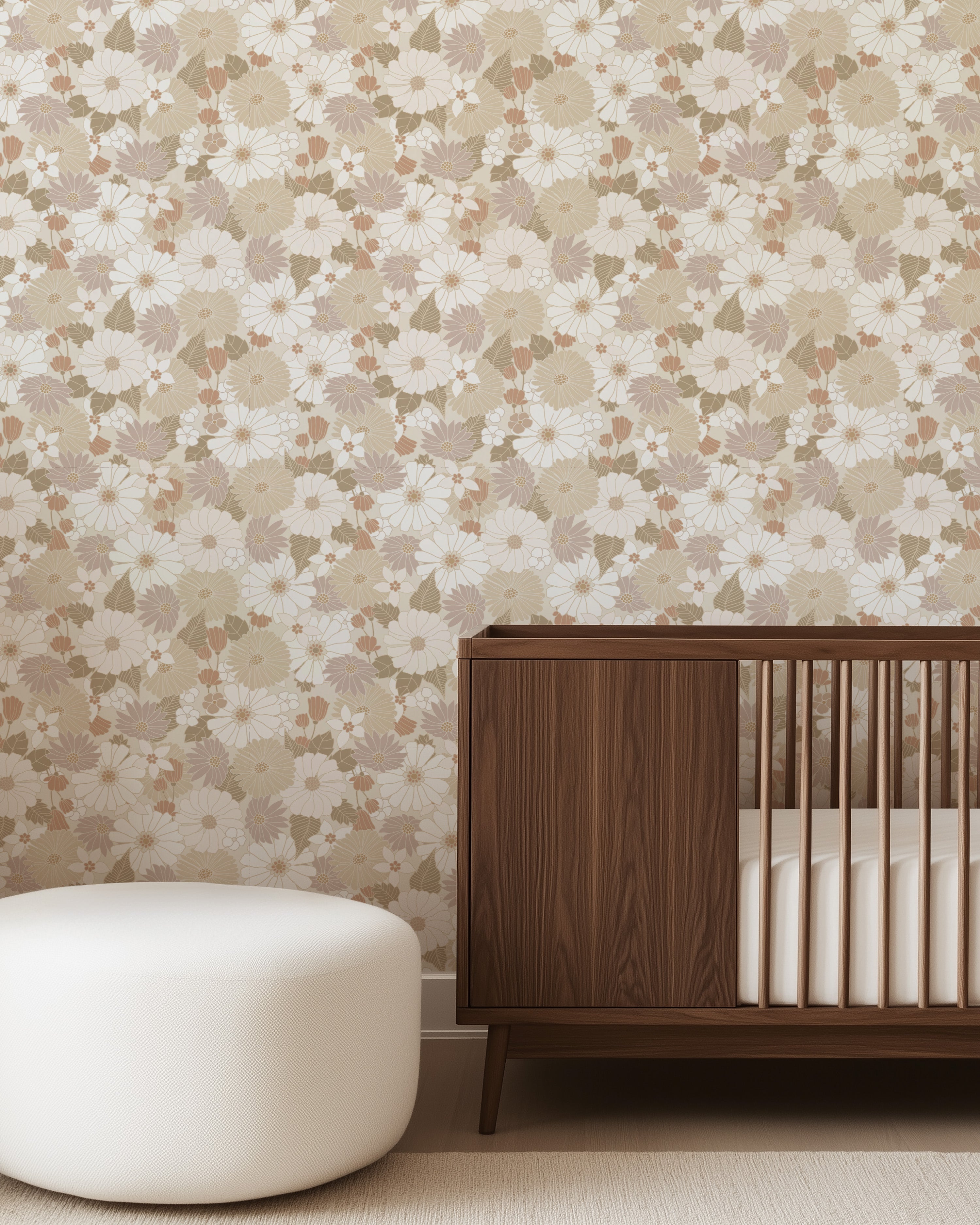 Behang Retro Flowers - beige