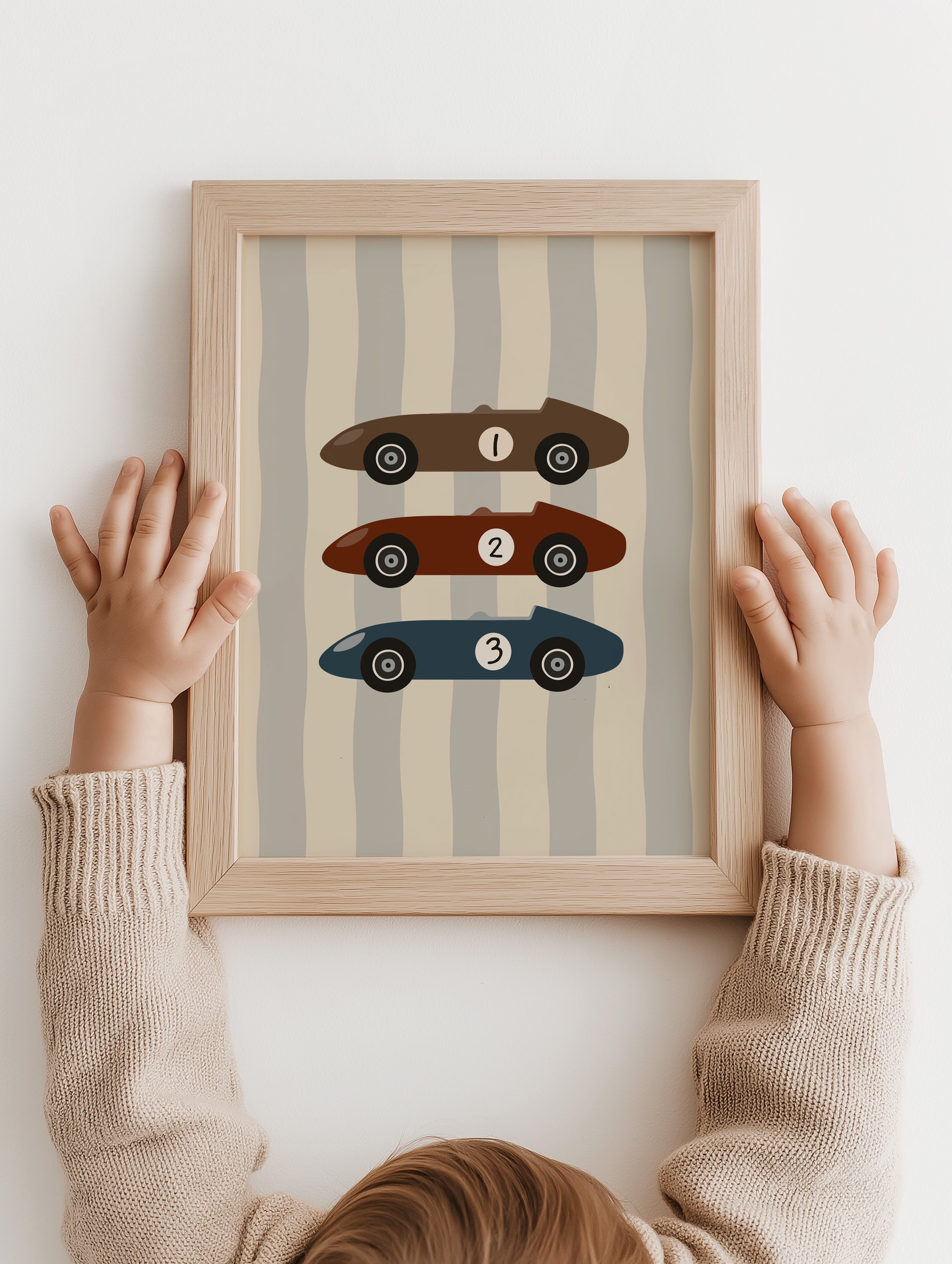 Children's room print - Retro Race Cars | striped
