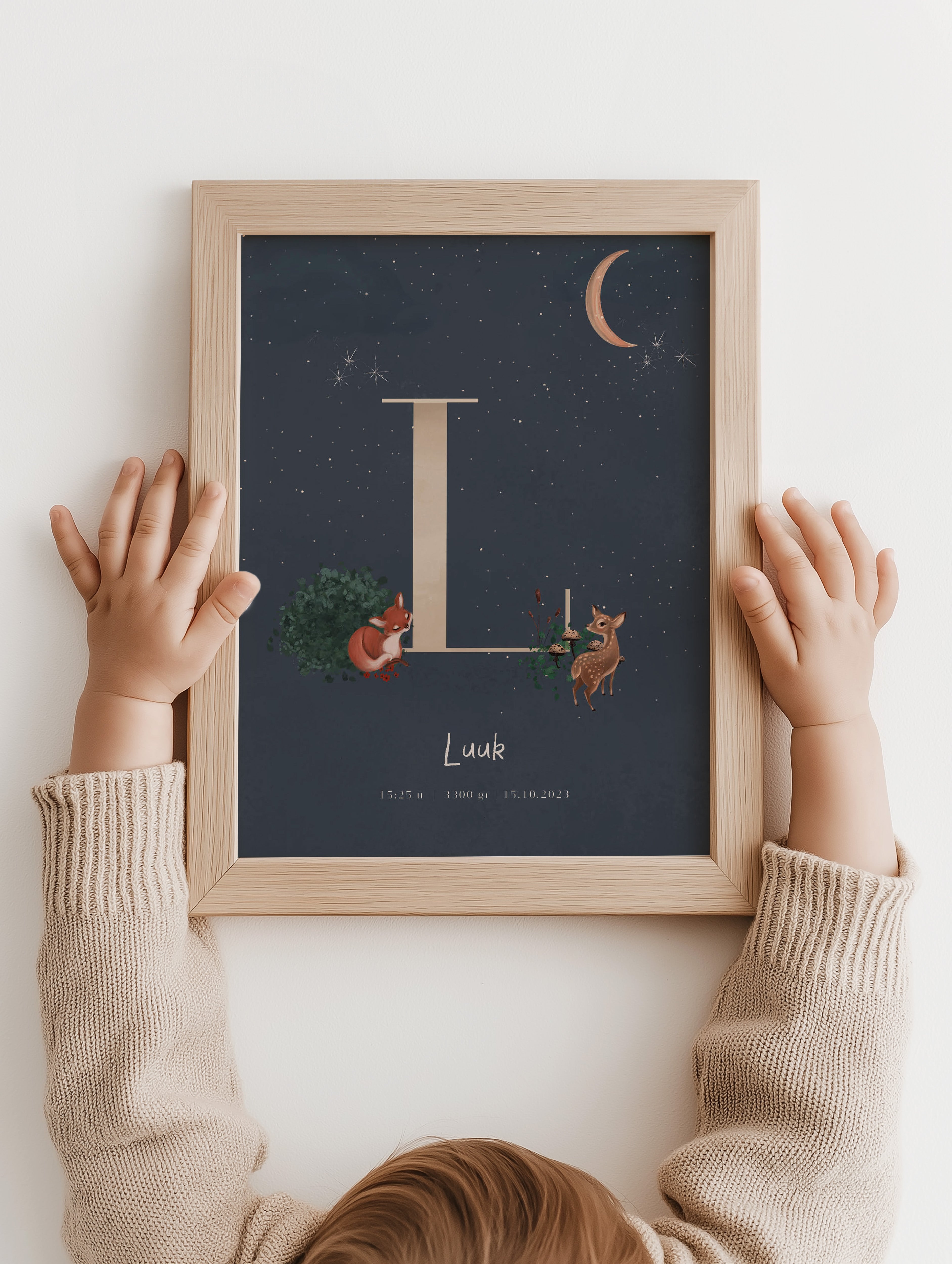 Geboorteposter Enchanted Forest - donkerblauw