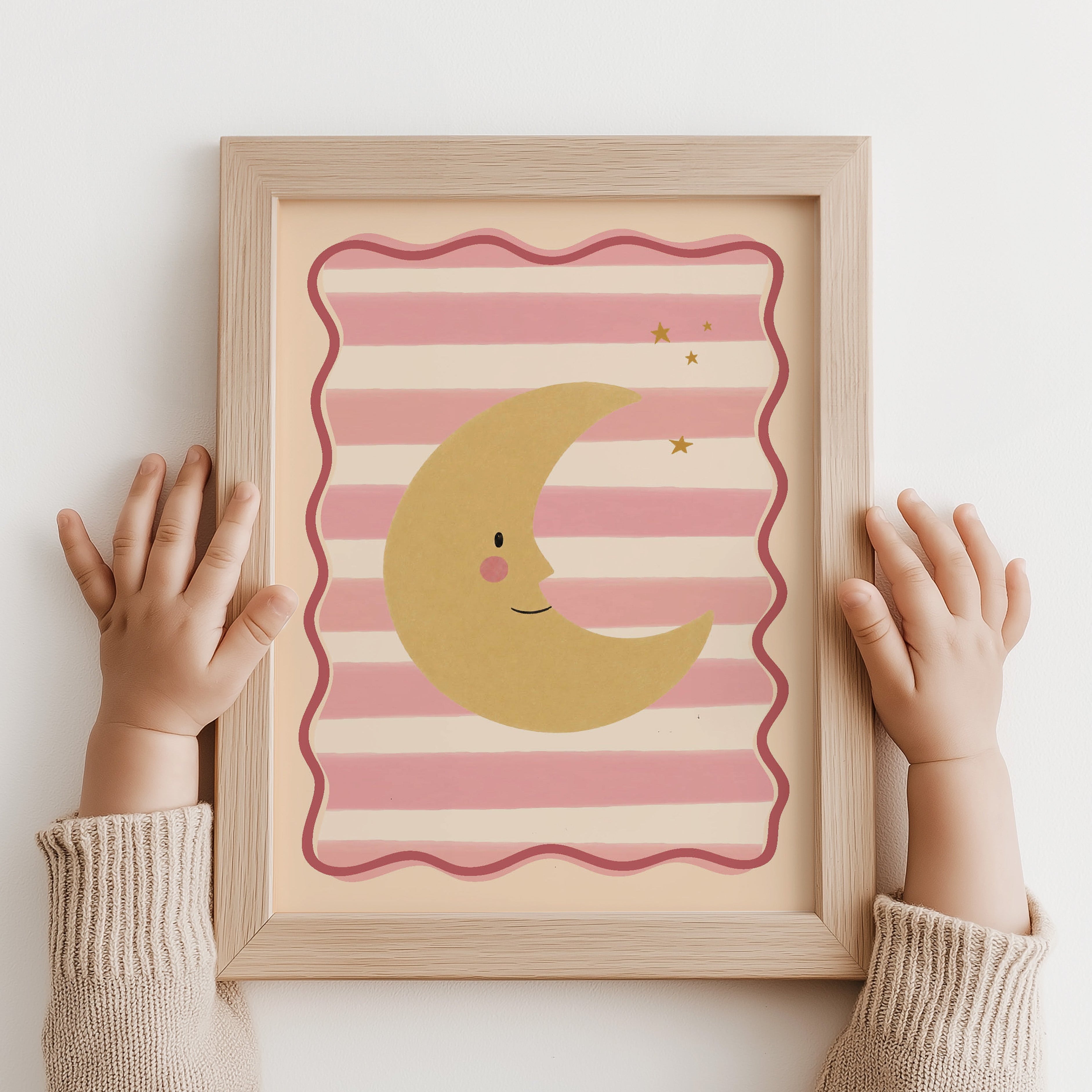 Kinderkamer print - Maan in roze kader