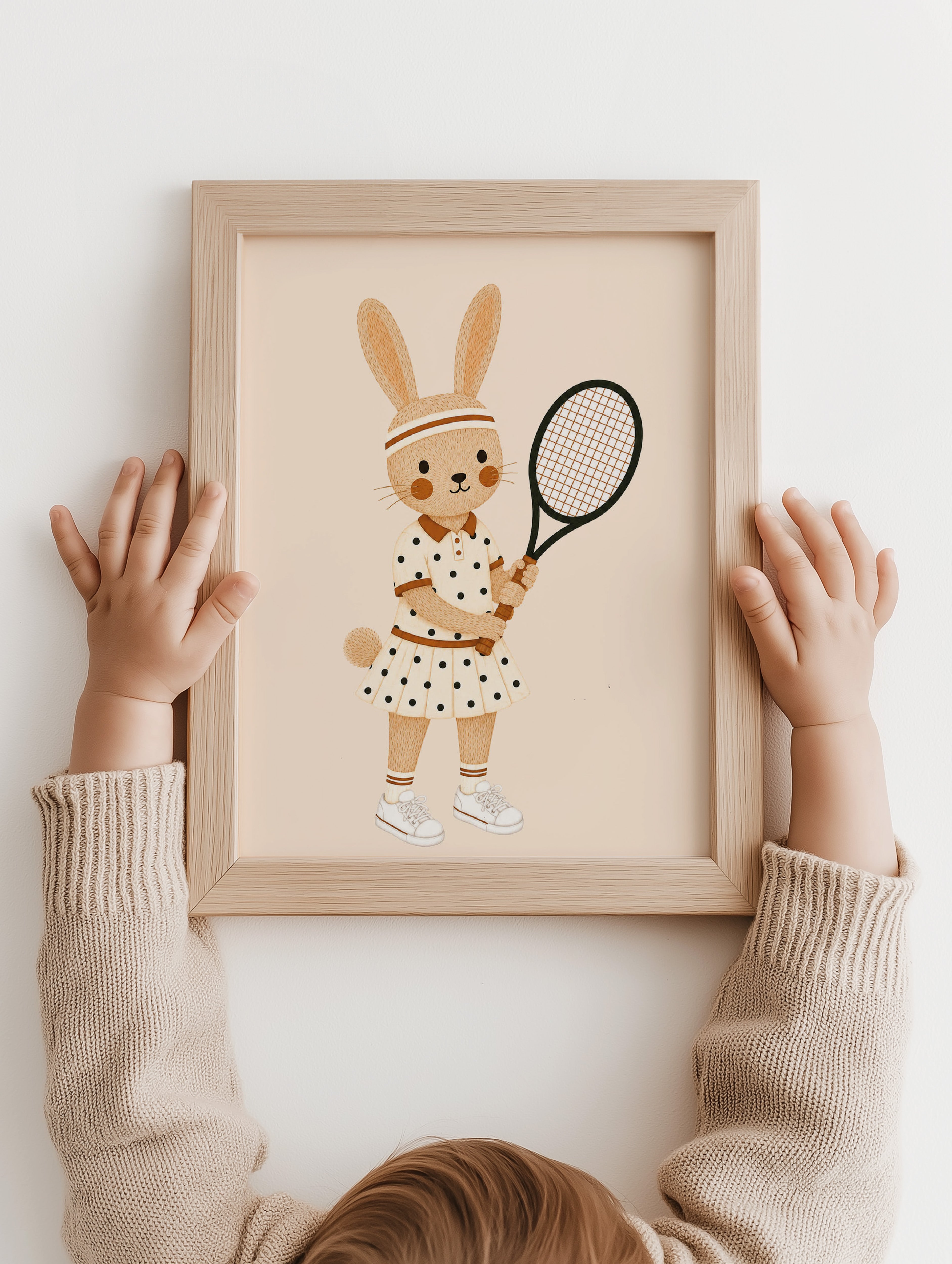 Kinderkamer print - Tennis Konijn stippenrokje