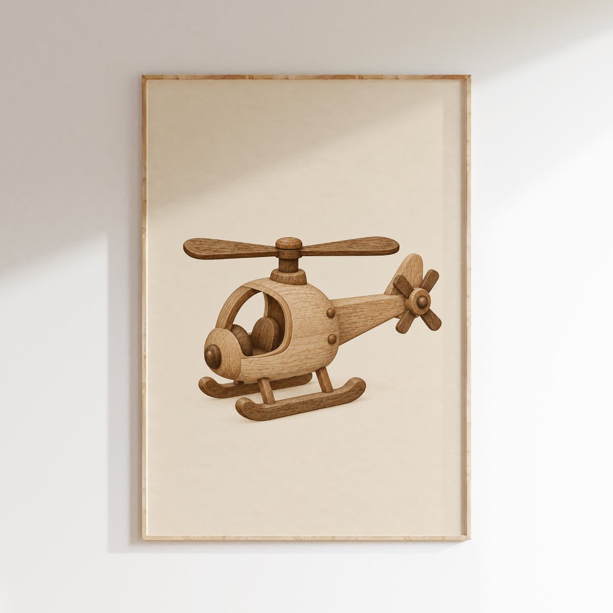 Vintage houten helikopter poster in een lichte lijst