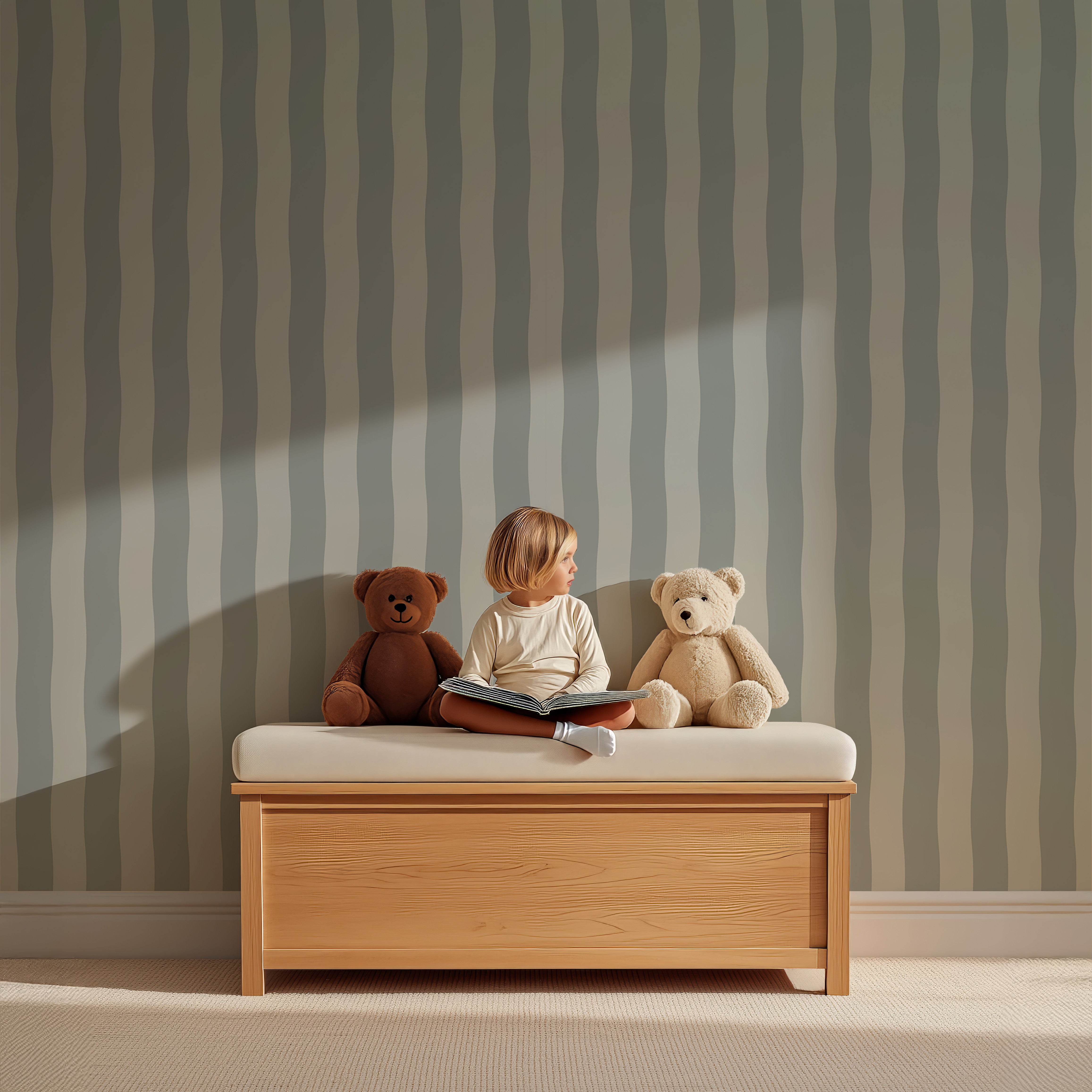 Behang Wavy Stripes - vintage blue