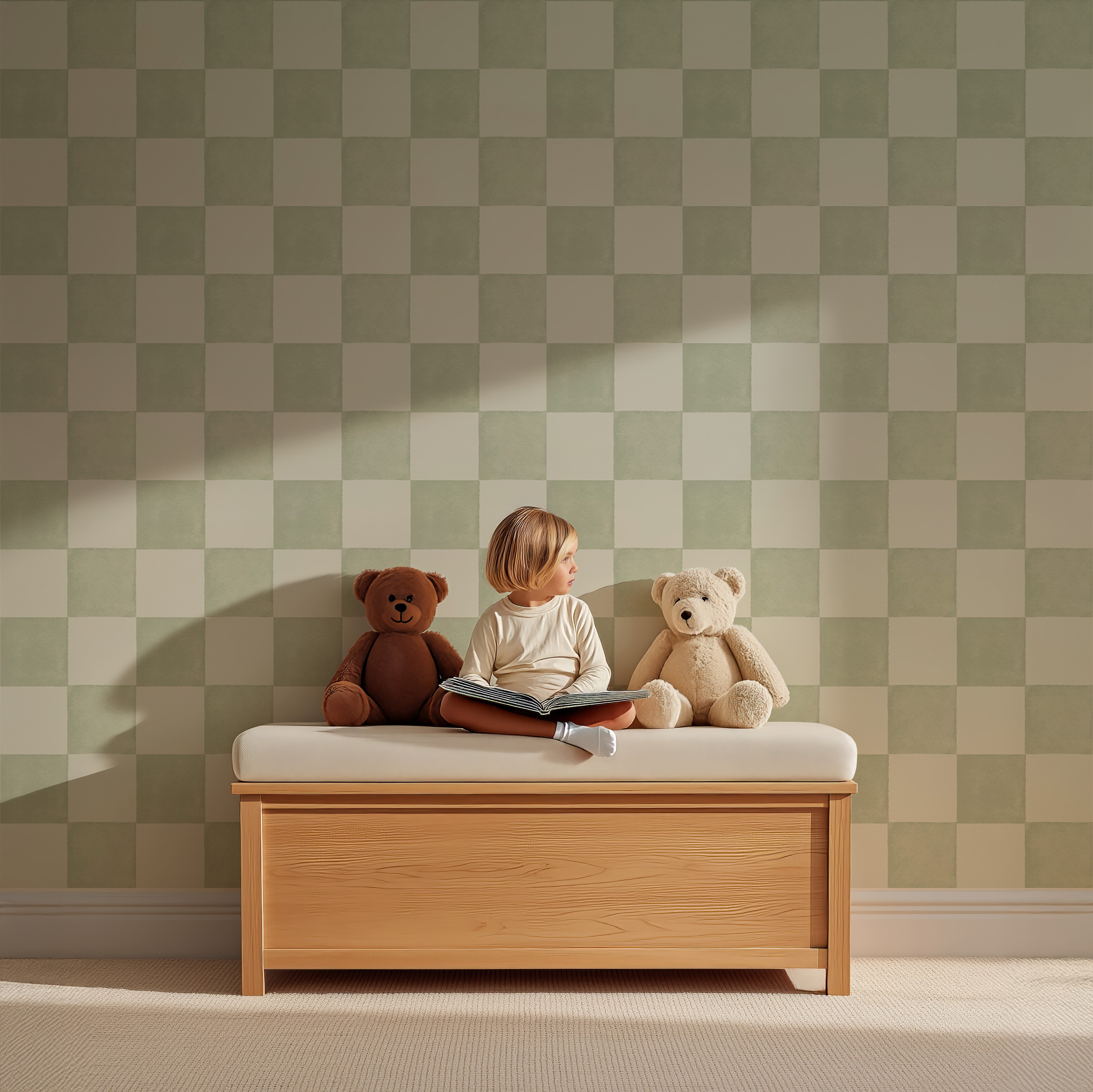 Behang Ruitje Ruitje - sage