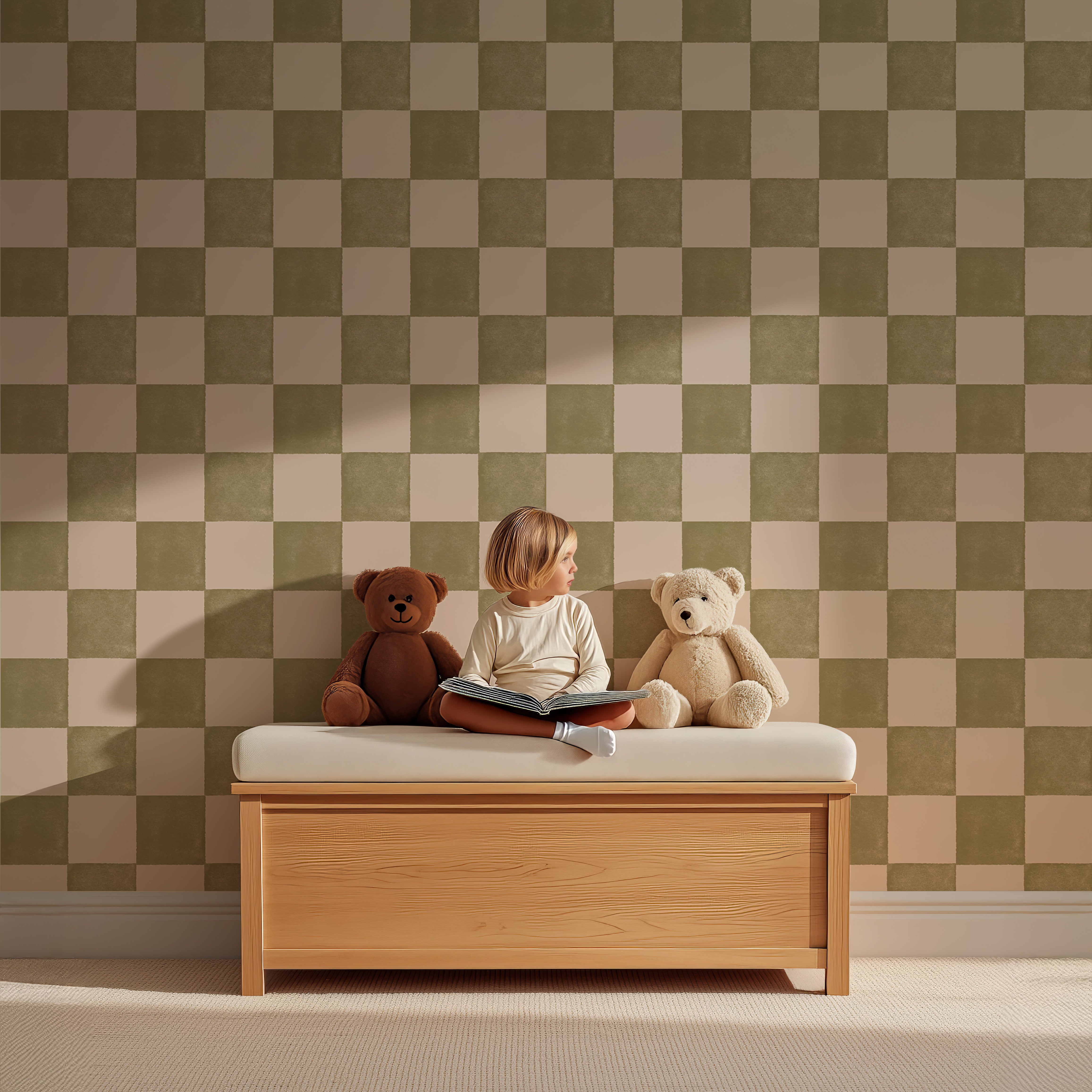 Behang Ruitje Ruitje - olijf