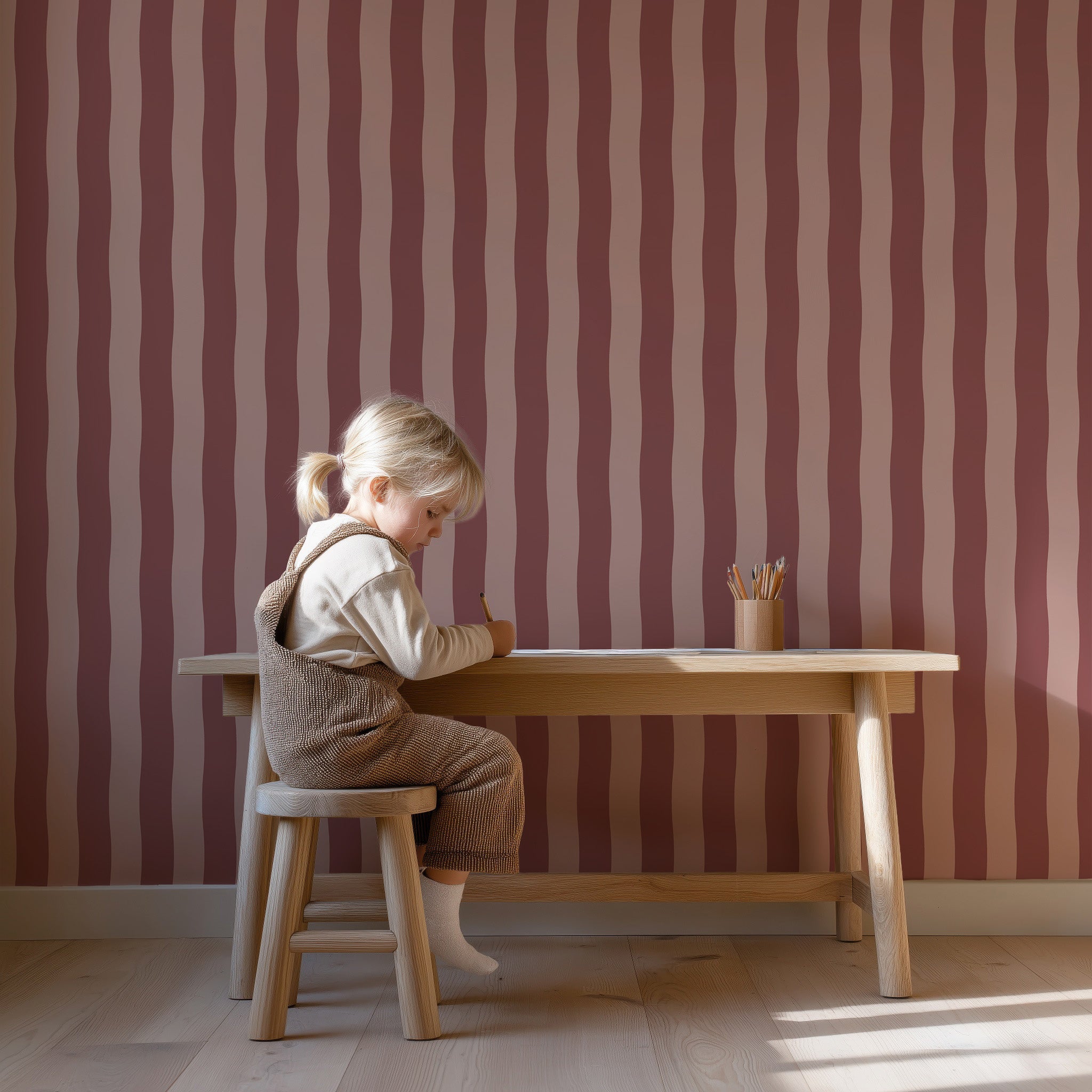 Behang Wavy Stripes - rosewood