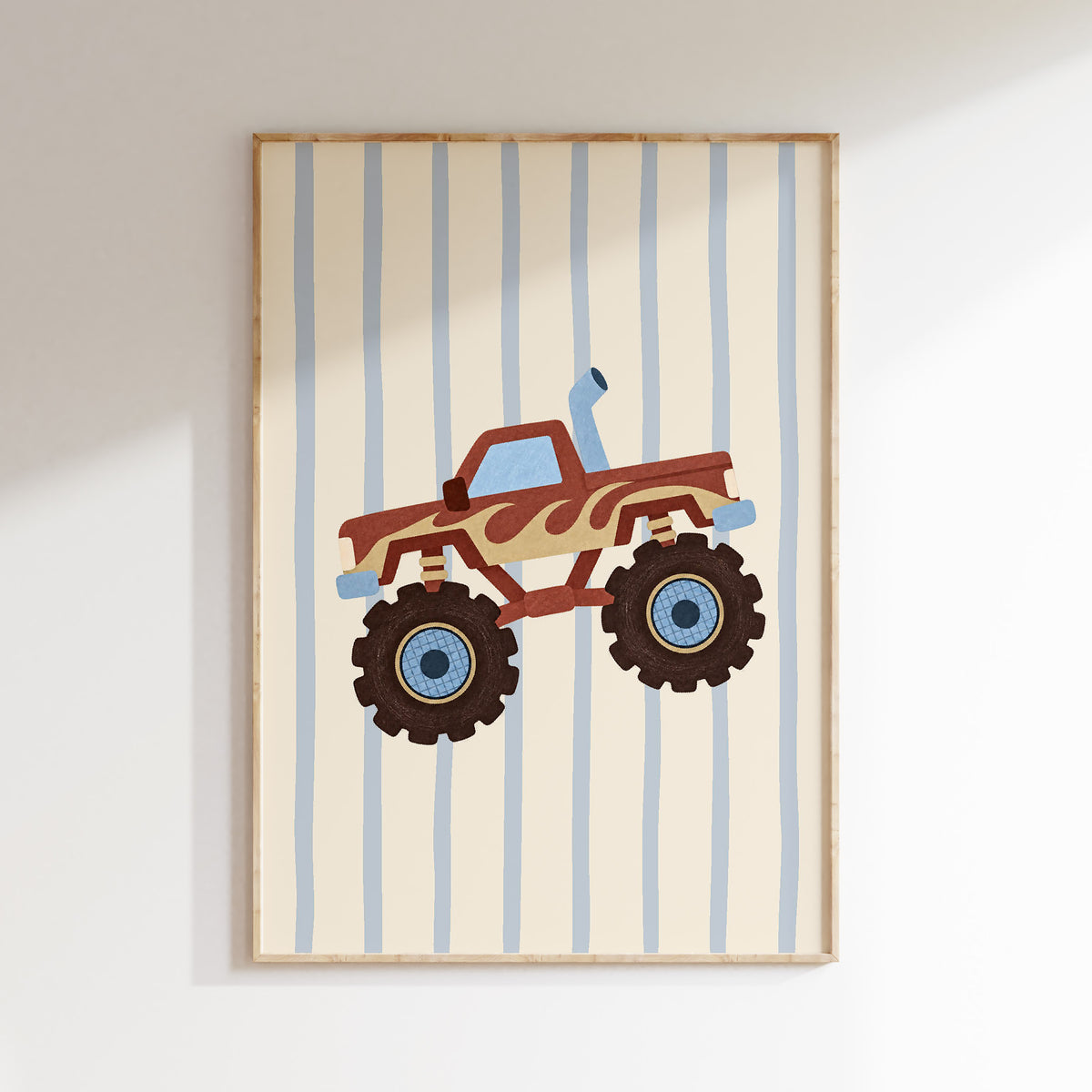 Monstertruck poster in een houten lijst voor de kinderkamer