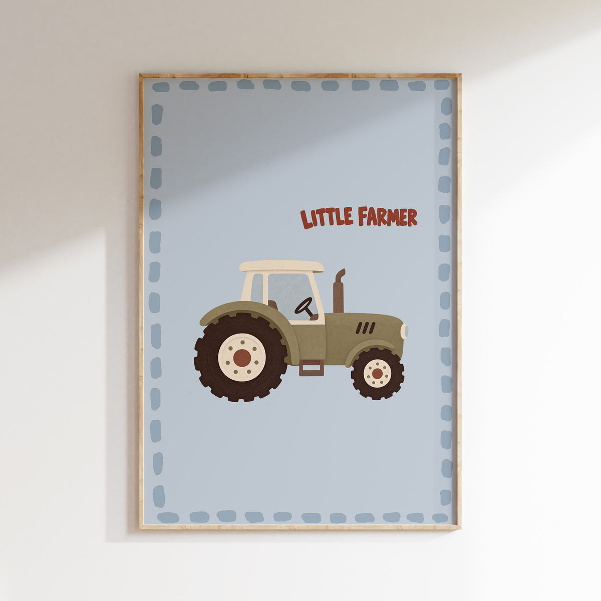 Tractor poster in een houten lijst voor de kinderkamer