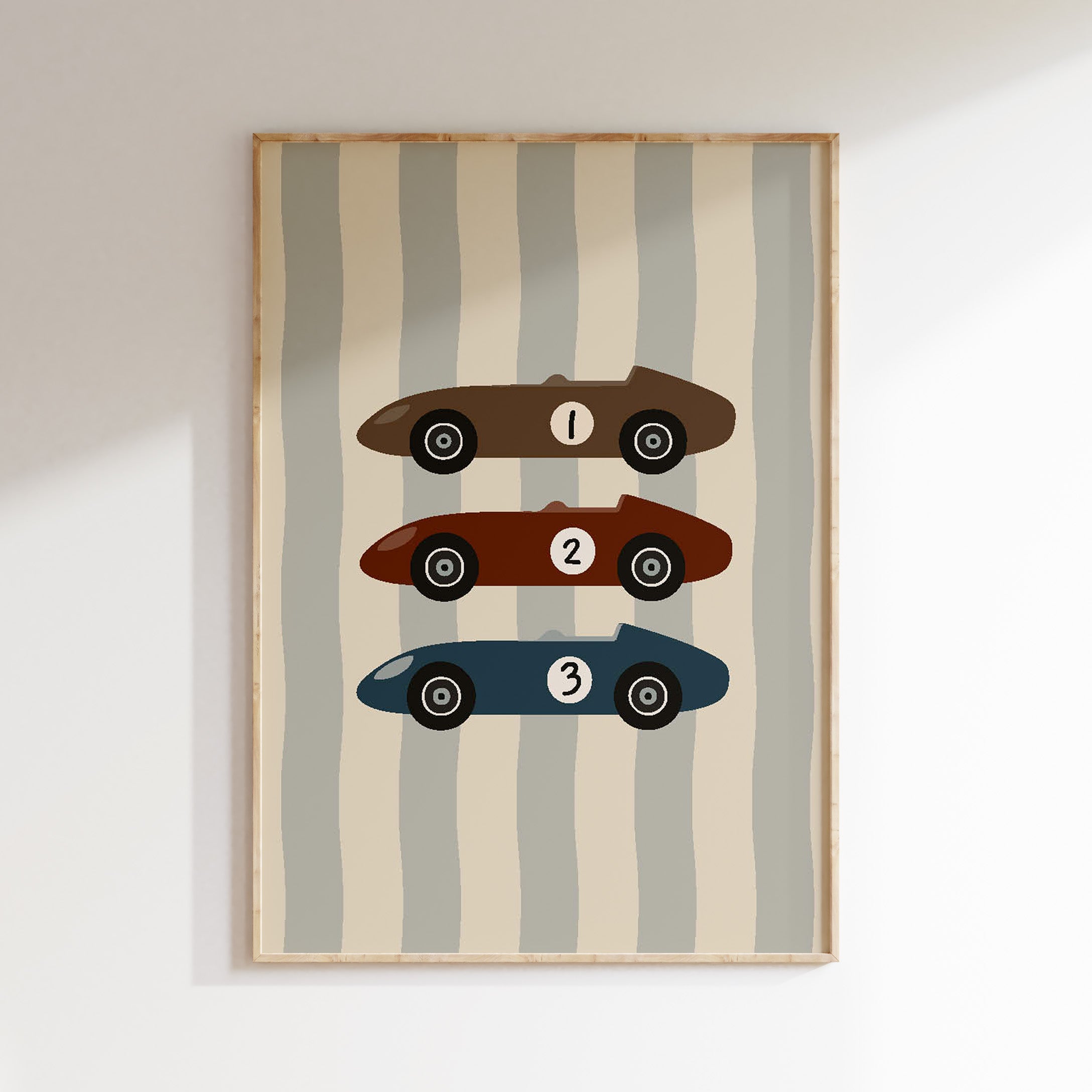 Kinderkamer print - Retro Race Auto's | gestreept