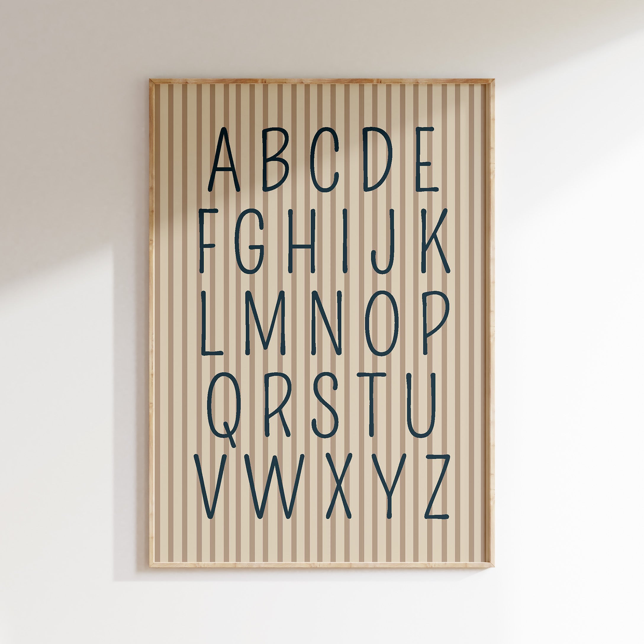 Kinderkamer print - Alfabet Gestreept blauw