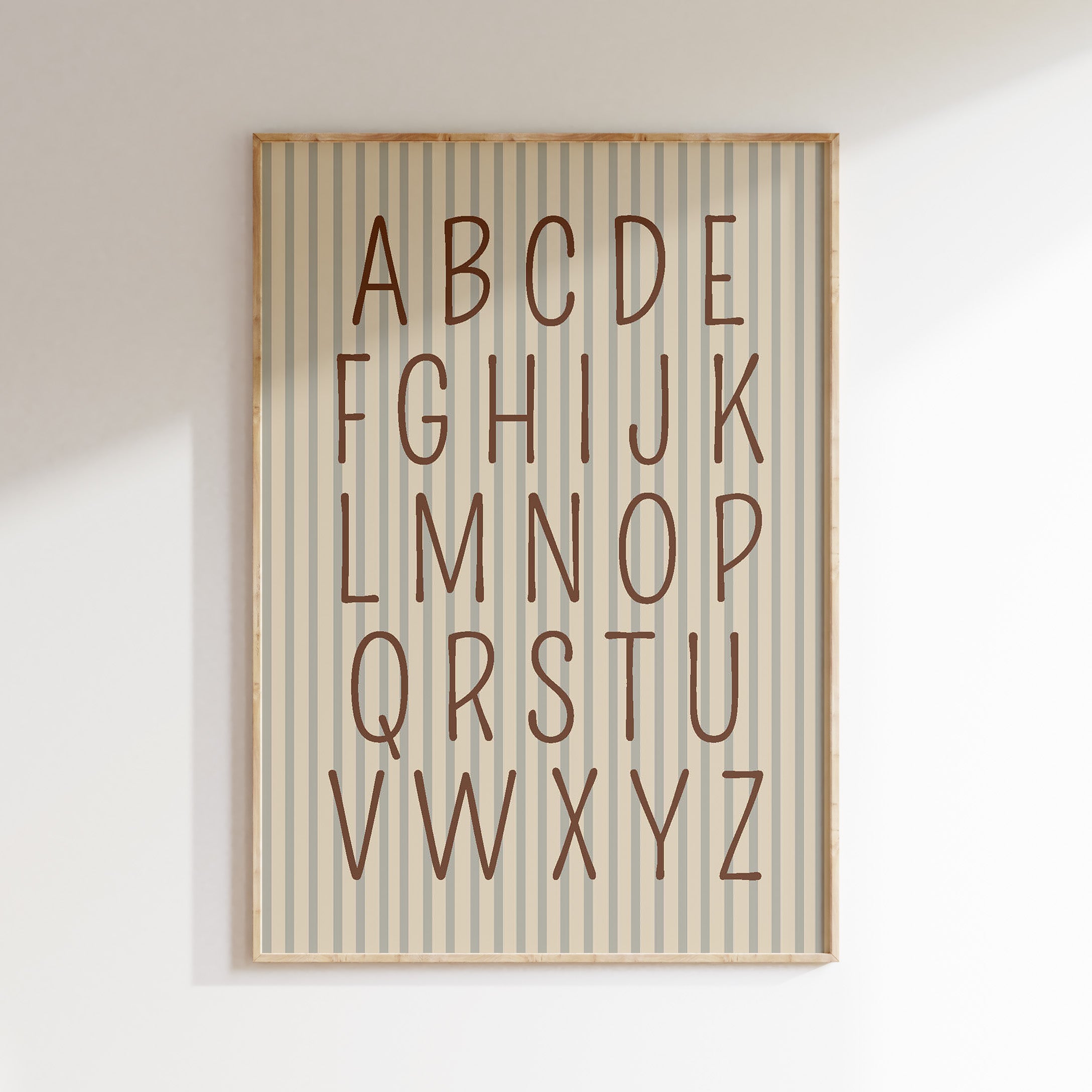Kinderkamer print - Alfabet Gestreept bruin