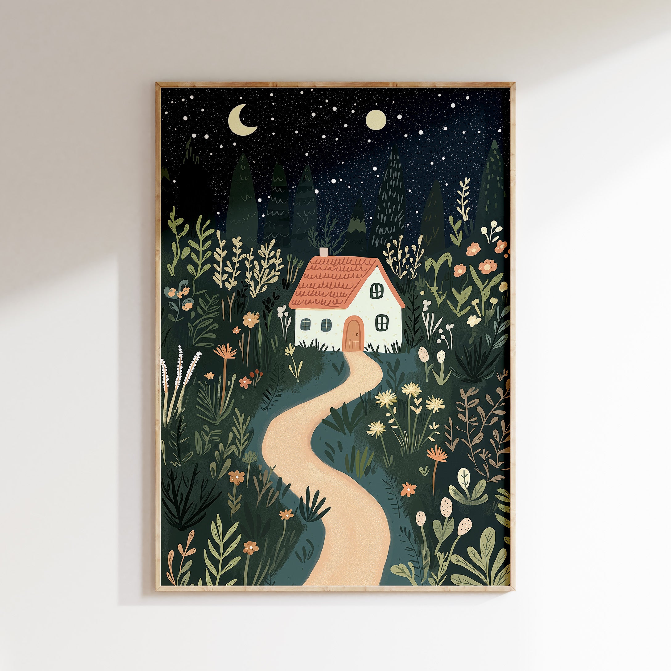 Children's room print - Night house in the forest