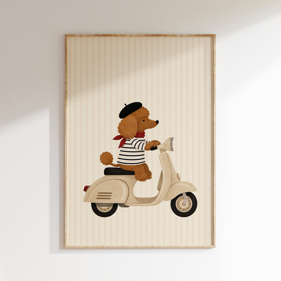 Kinderkamer poster - Hond op scooter