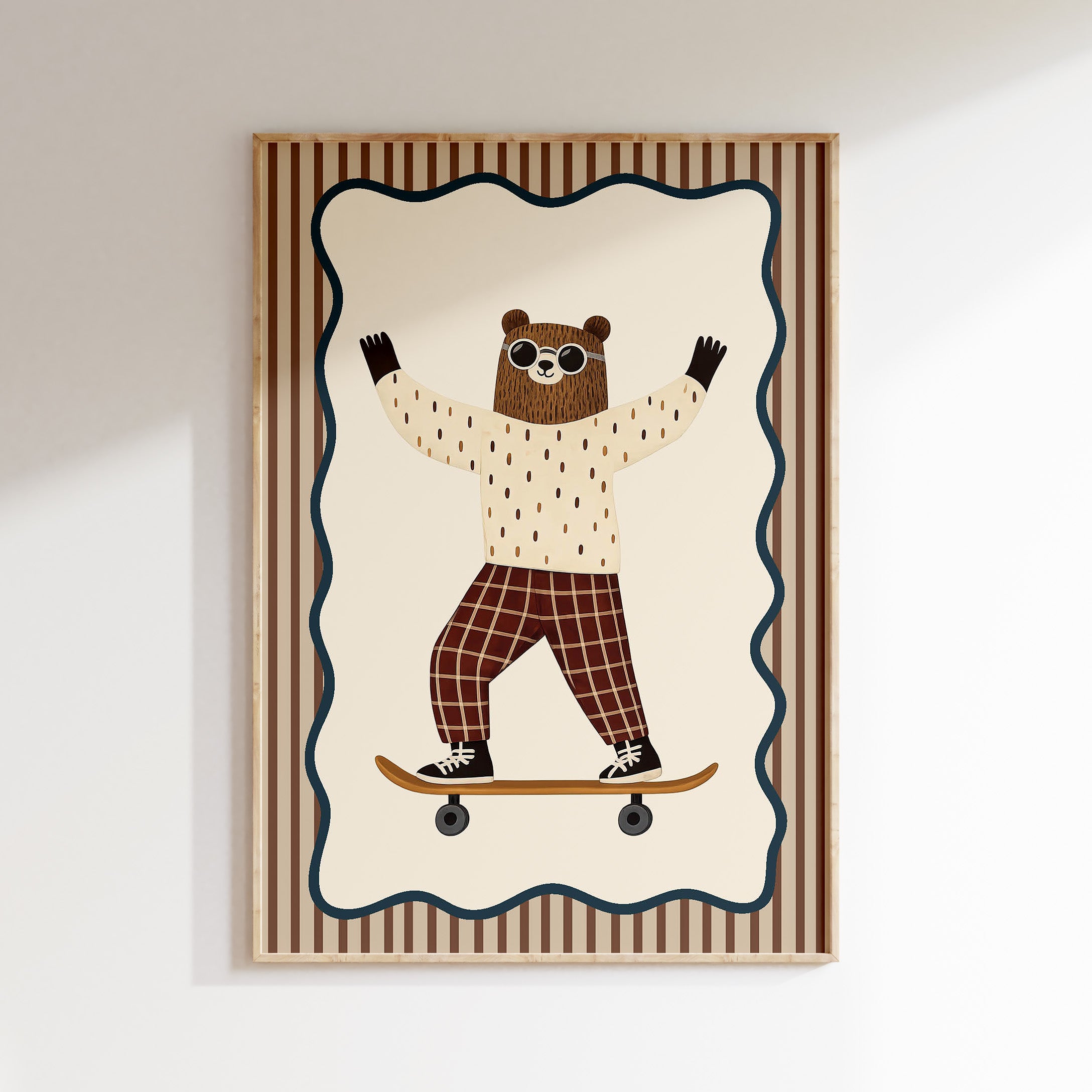 Kinderkamer print - Stoere beer op skateboard