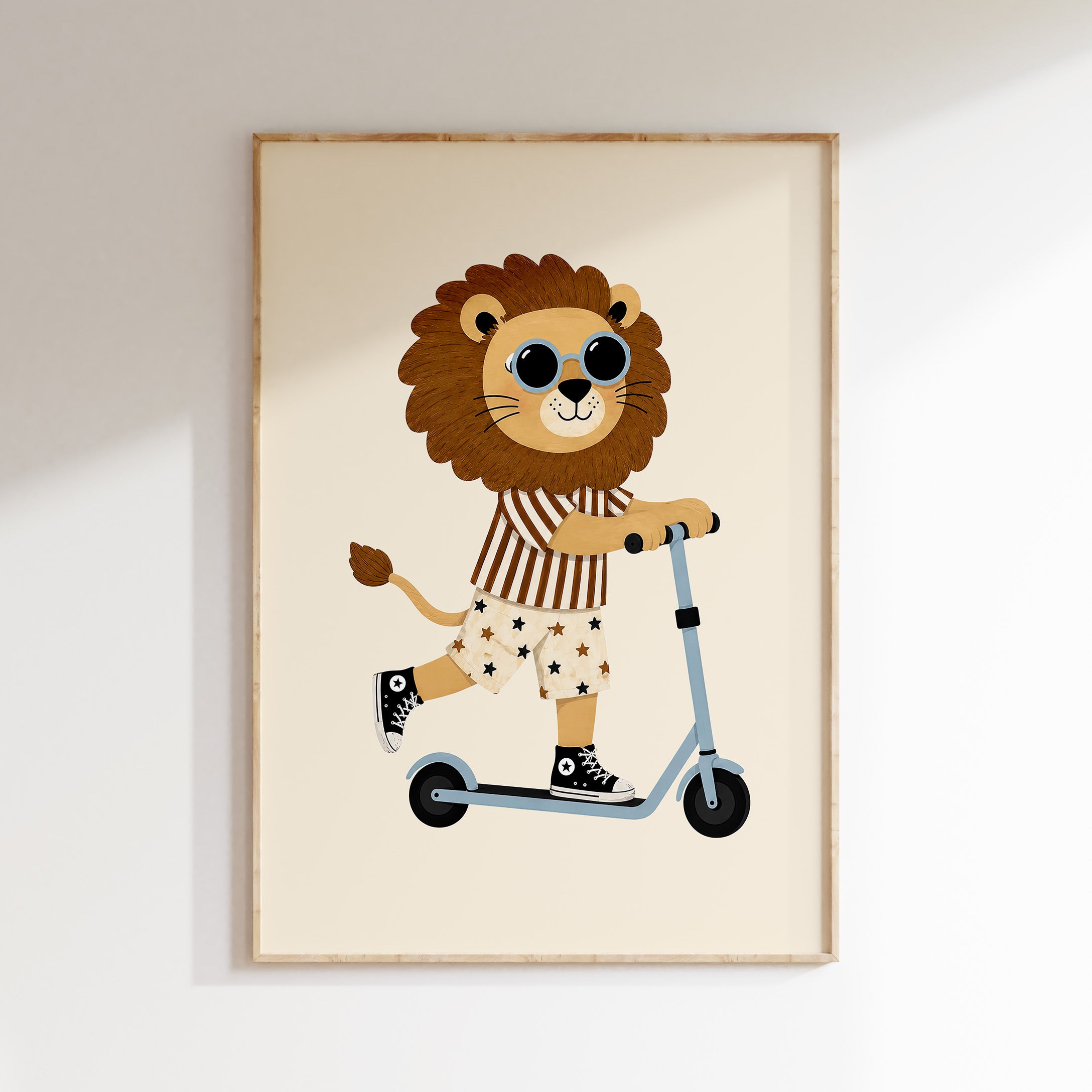 Children's room print - Cool lion on scooter