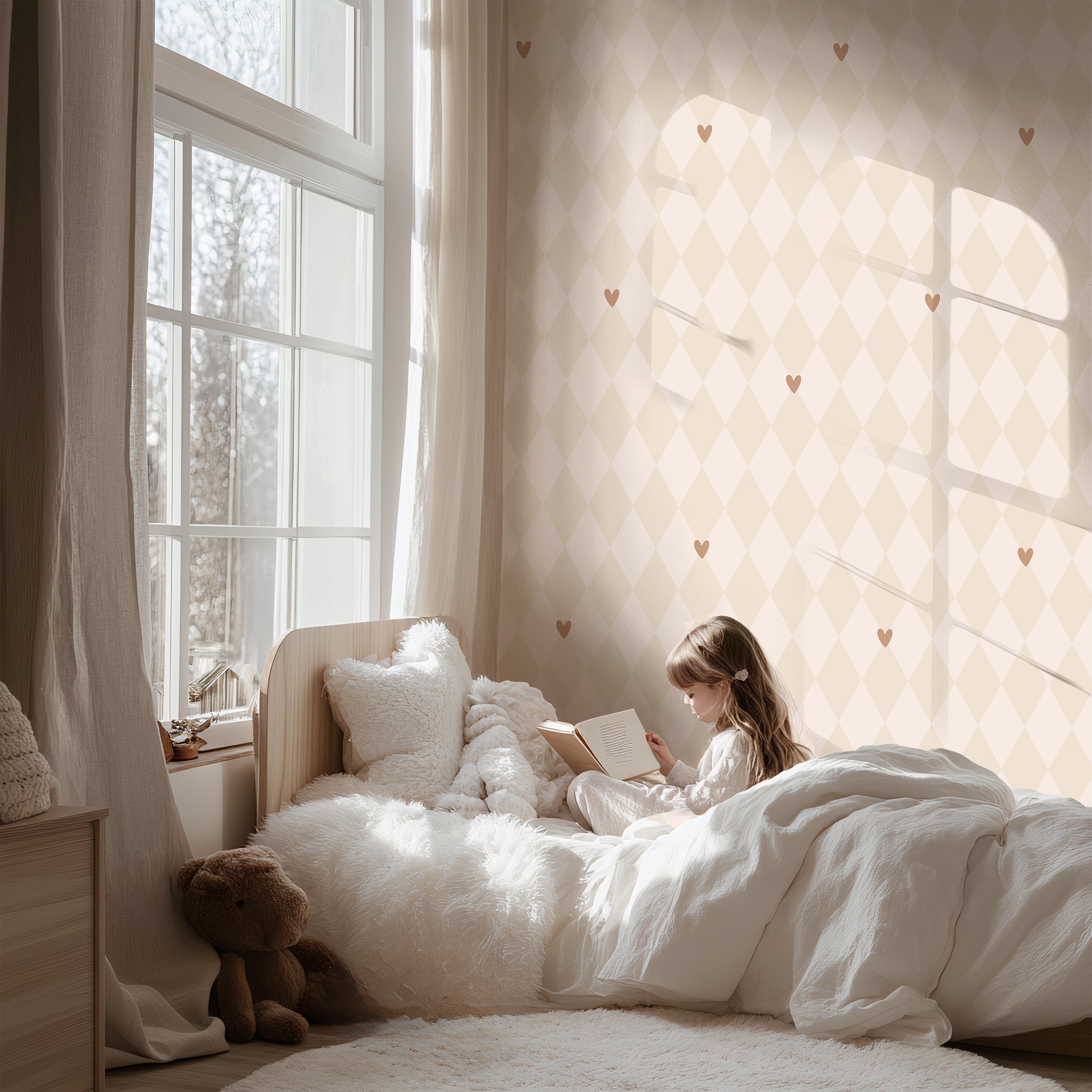 Wallpaper Wiebertje - beige | hearts