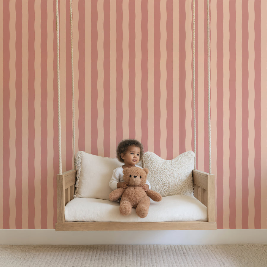 Wallpaper Wavy Stripes - peach pink