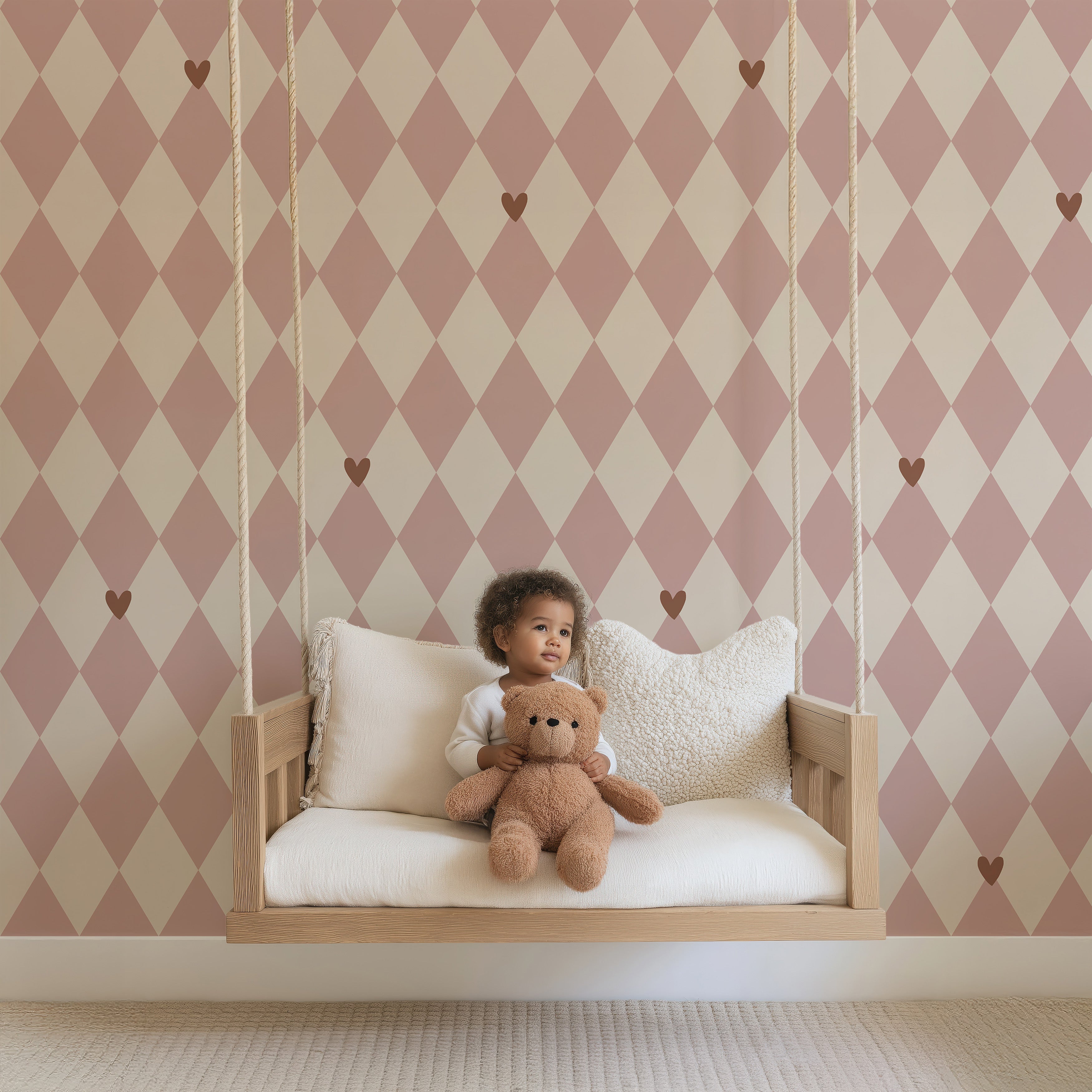 Behang Wiebertje - powder blush | hearts