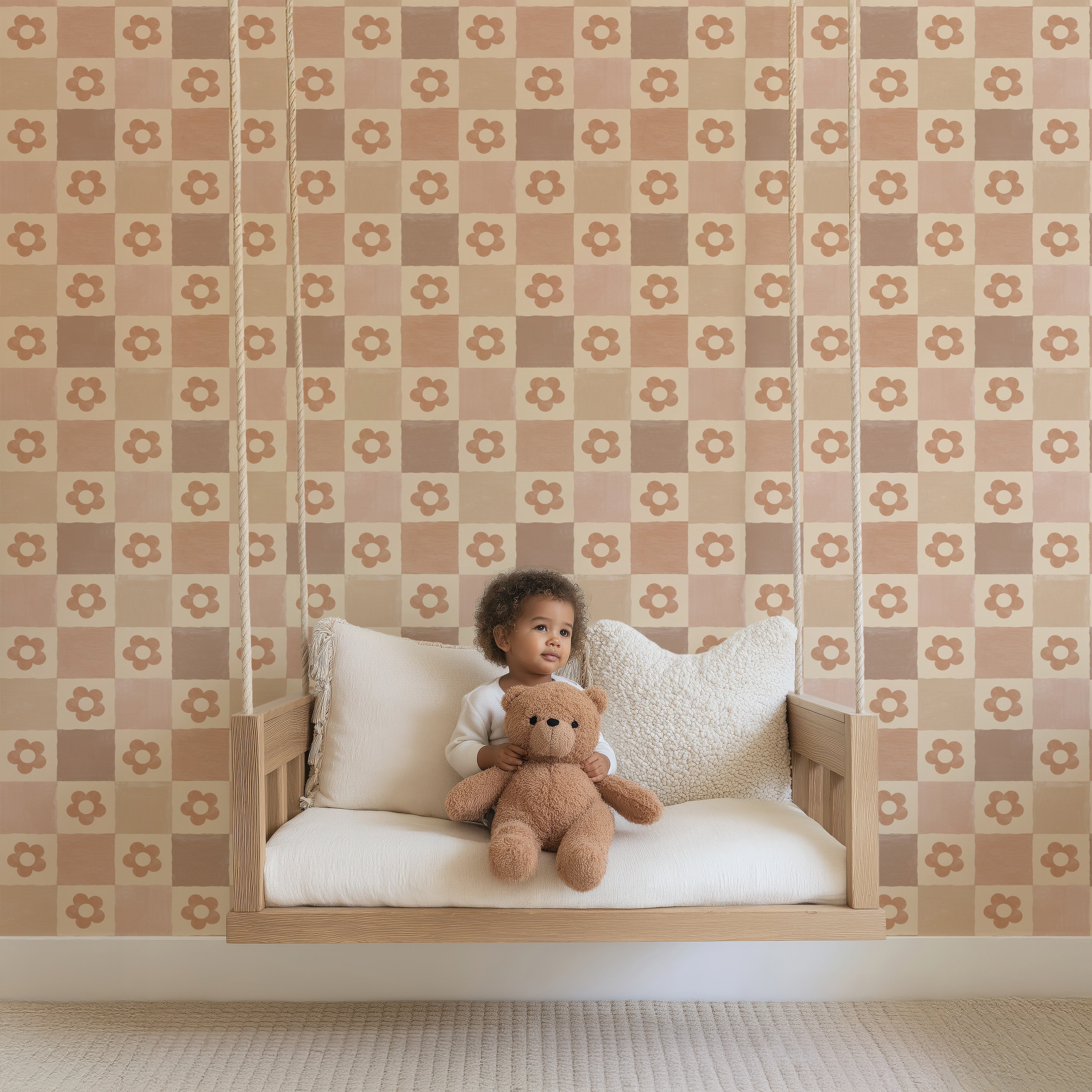 Wallpaper Check Check - nude with flowers