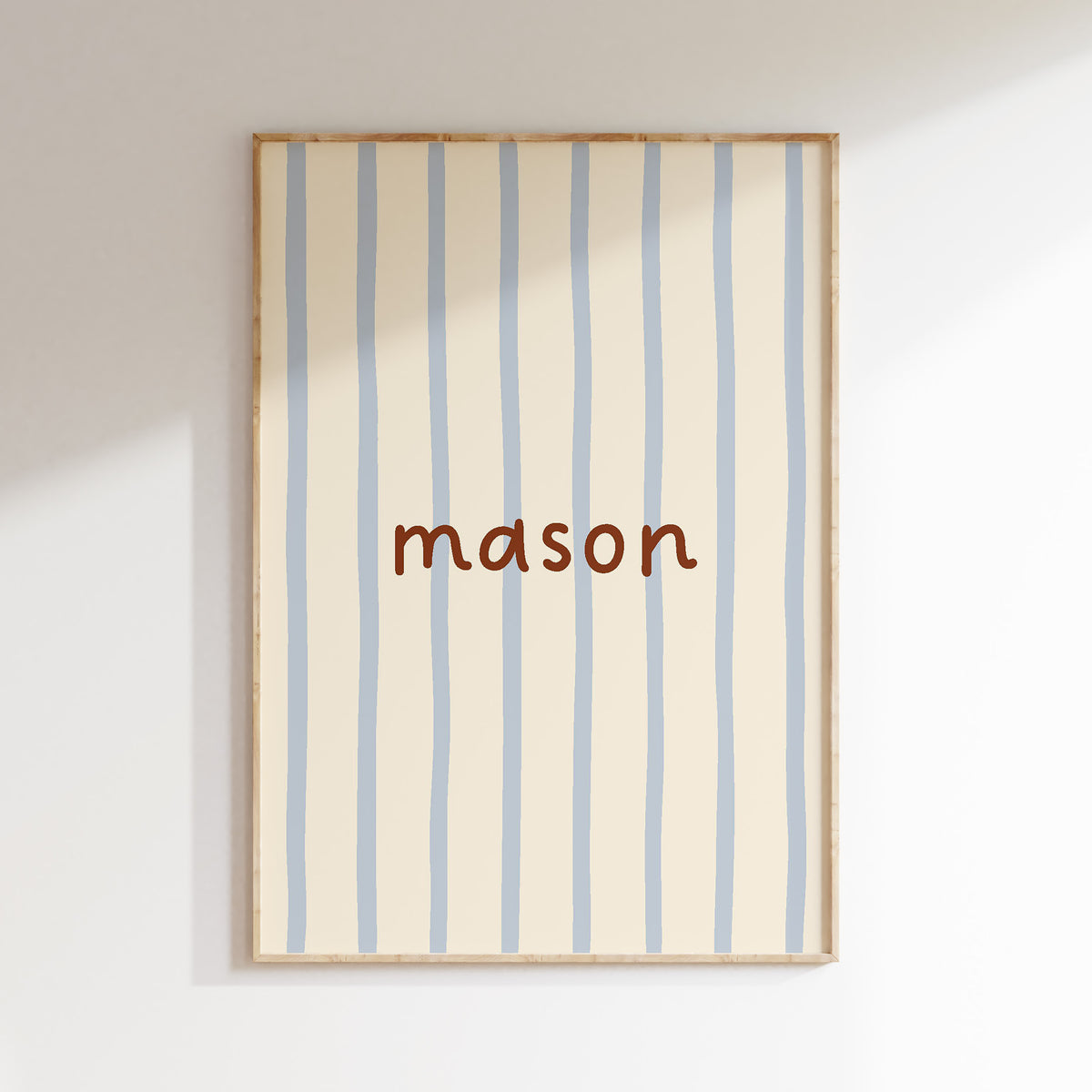 Verticale gepersonaliseerde Flow Stripes naamposter in poederblauw