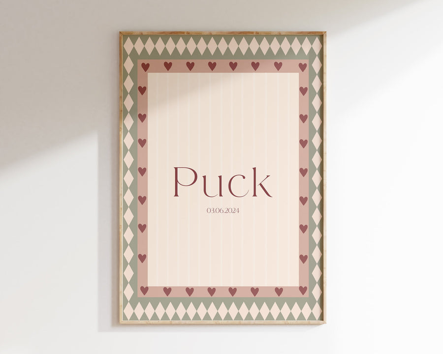 Naamposter klein hartje - sage/blush