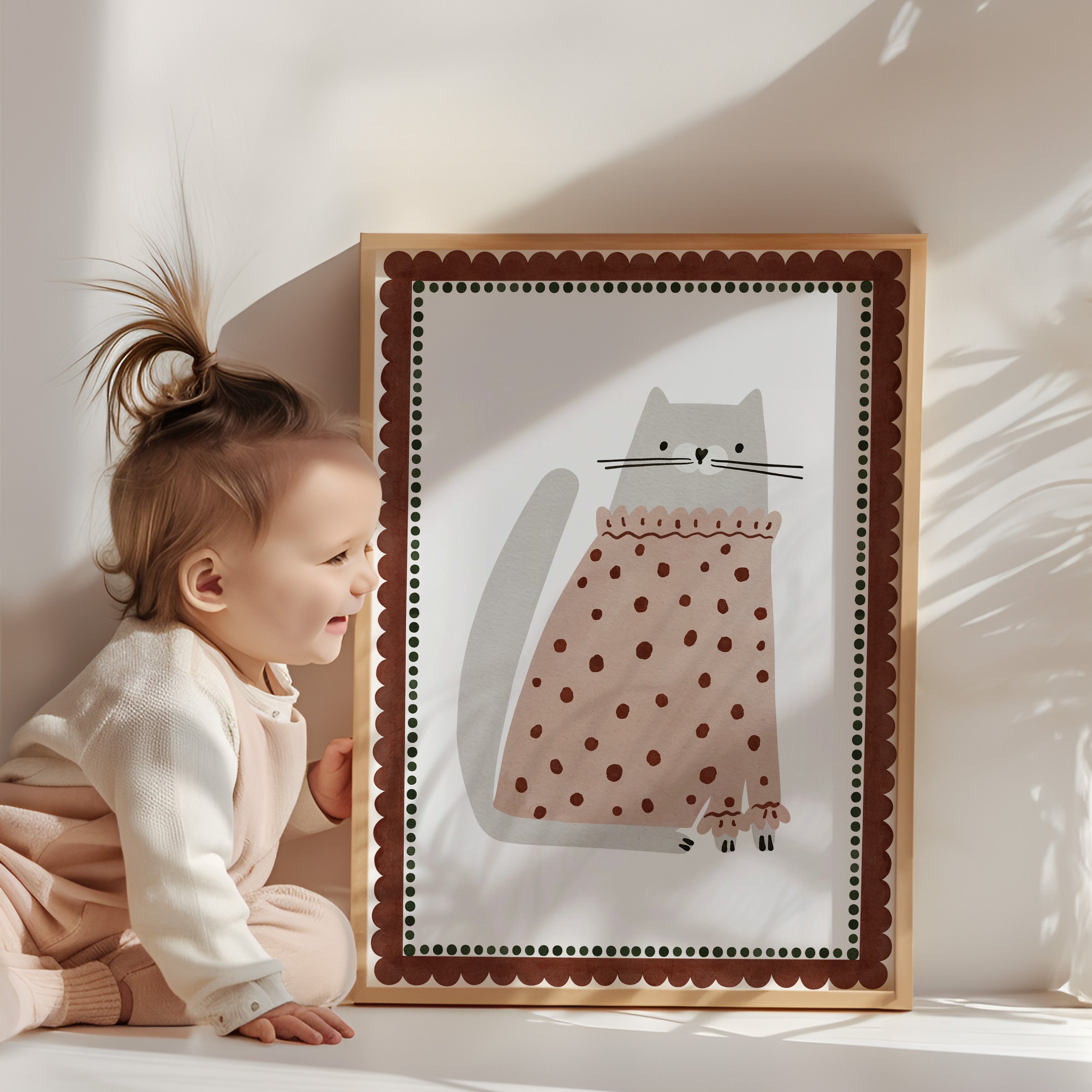 Retro nursery poster - Cat with dots