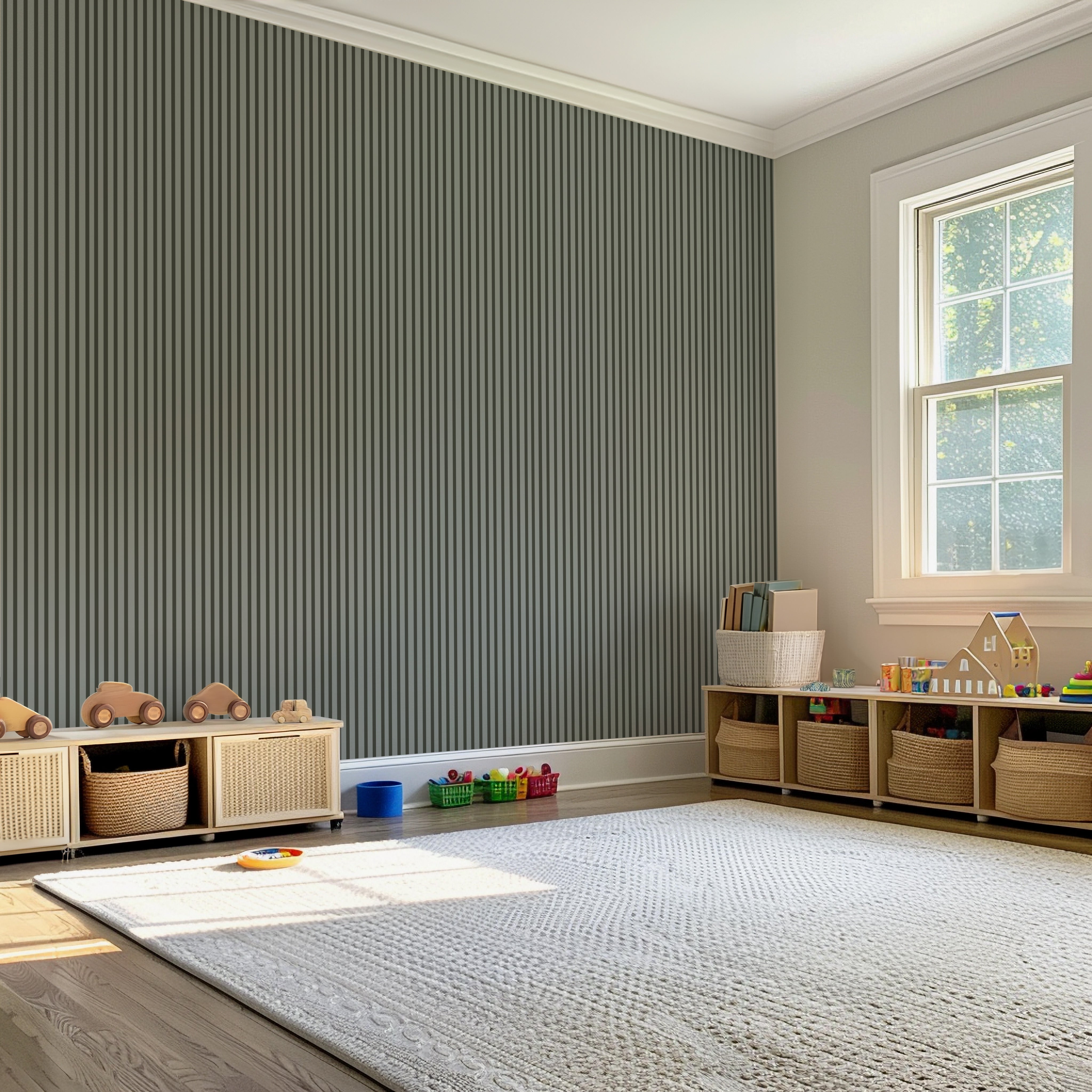 Behang Stripes - donkergroen (aanbieding)
