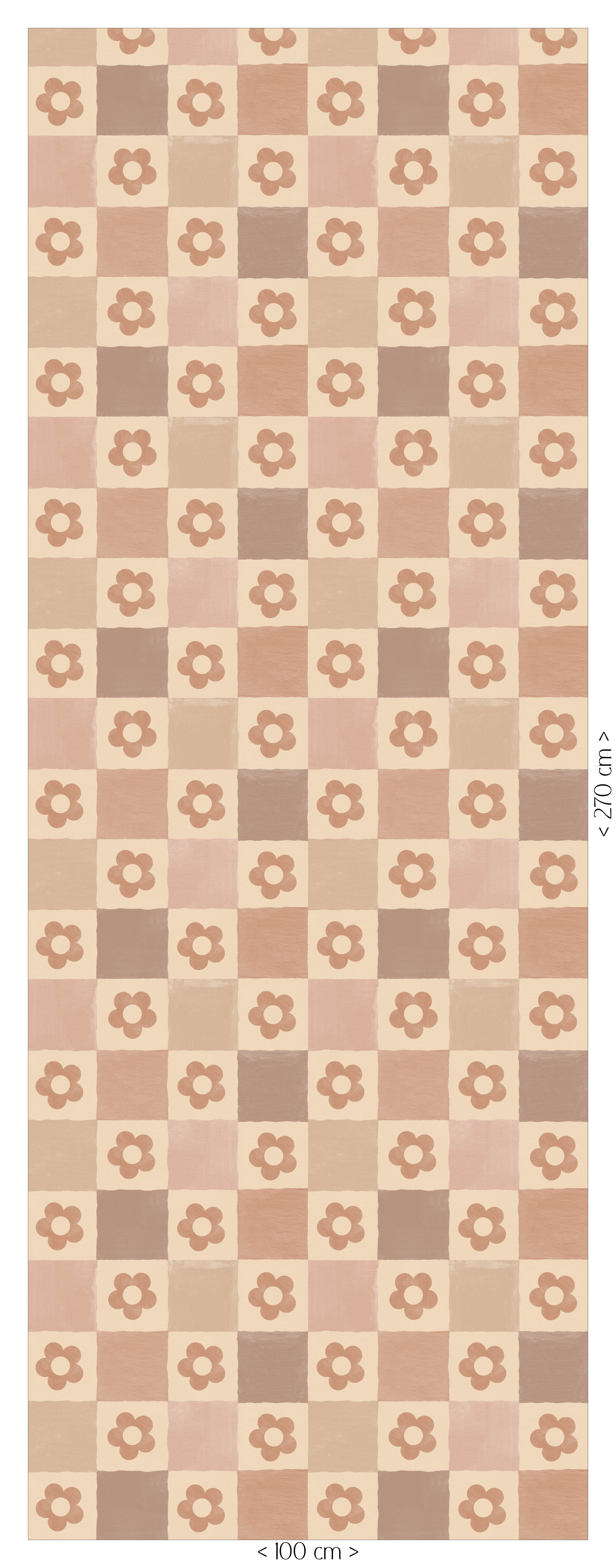 Behang Ruitje Ruitje - nude met bloemetjes