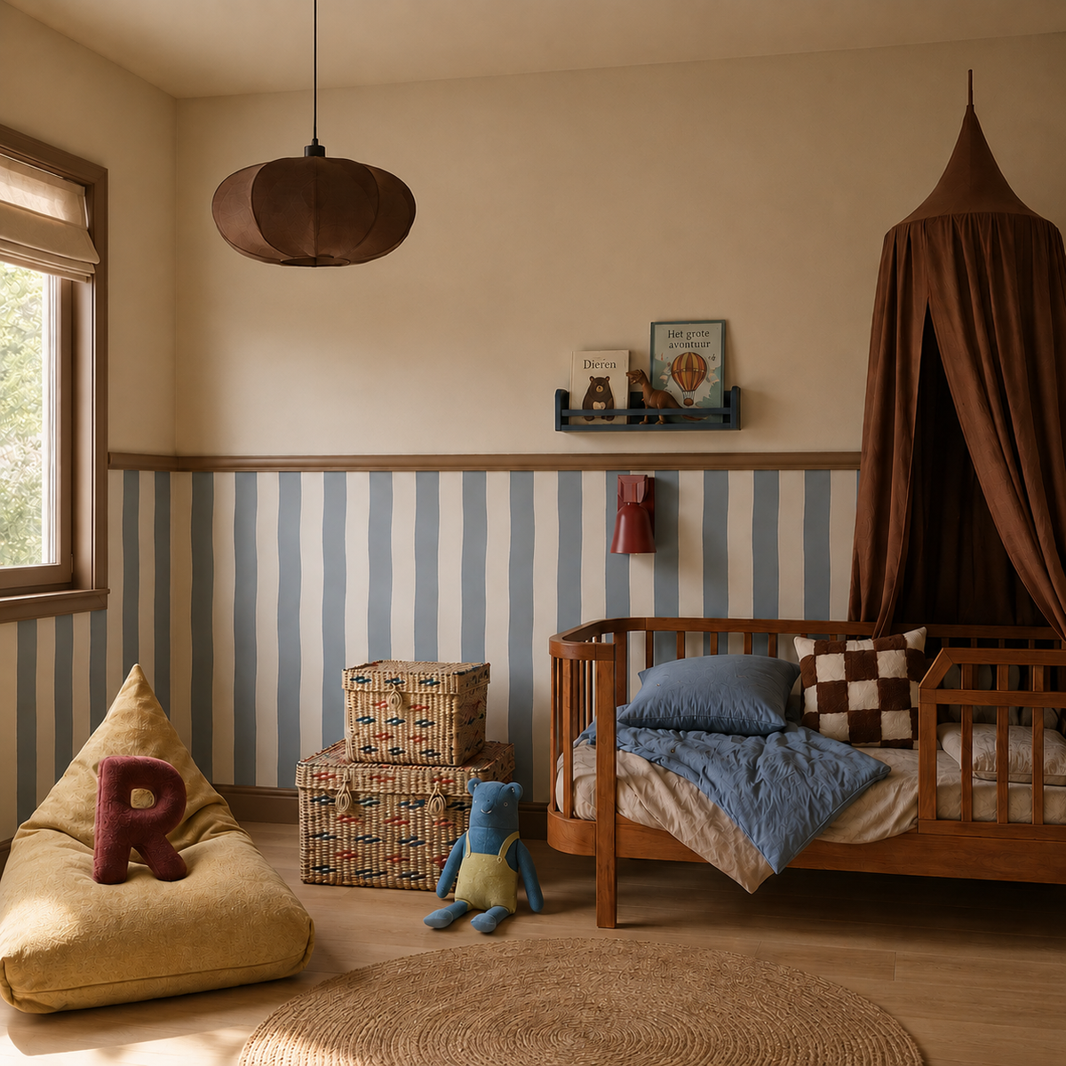 Wavy stripes royal blue behang in kinderkamer jongenskamer