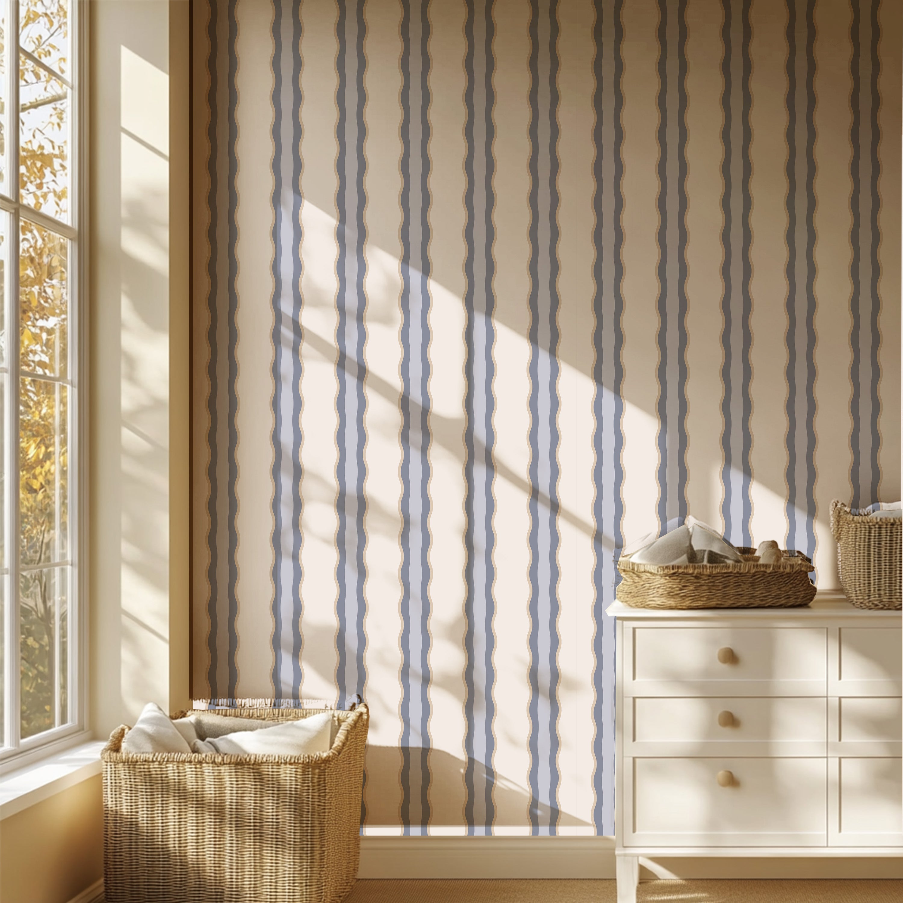 Behang Wobbly Waves - blue