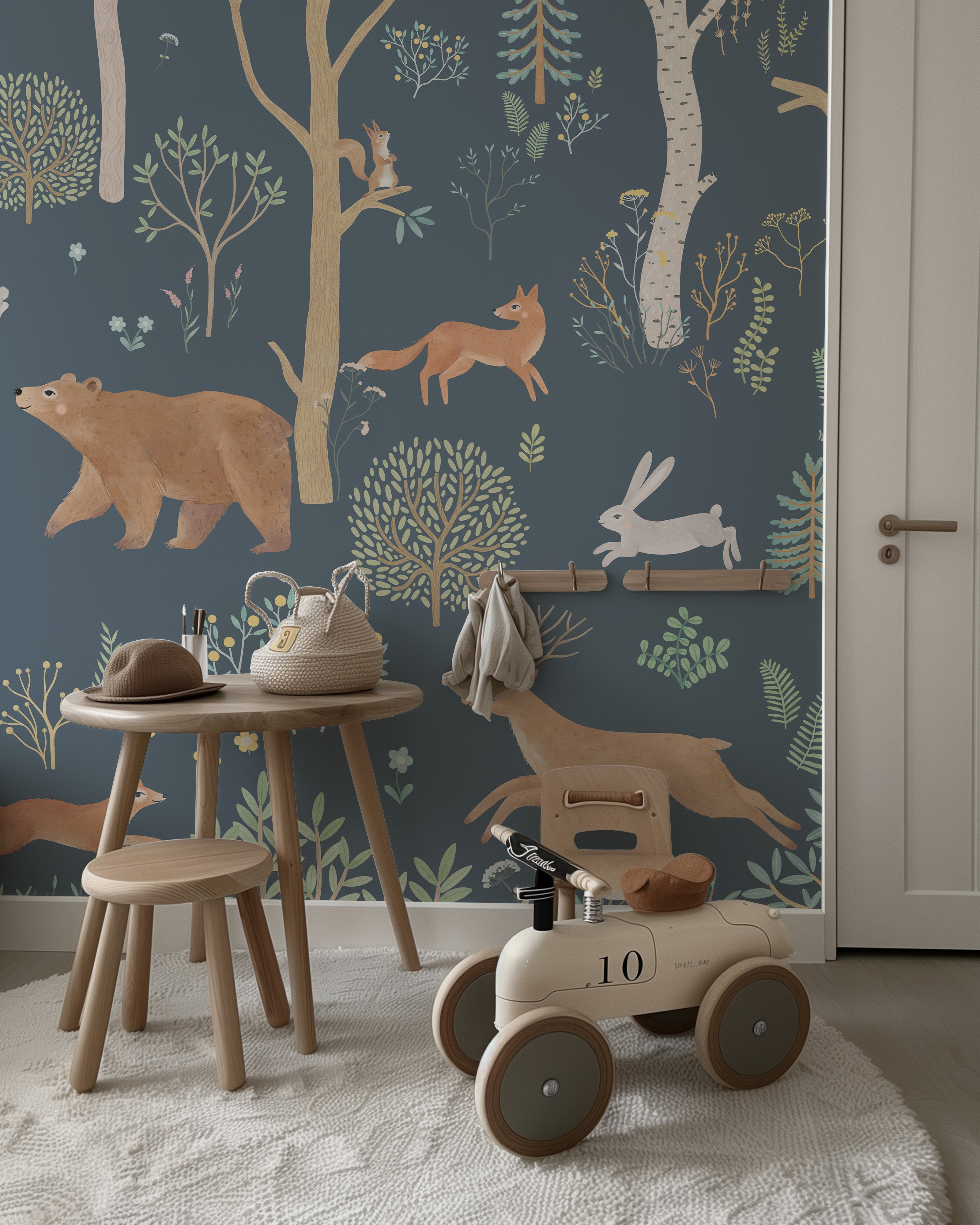 Collage behang Dieren in het bos - blauw